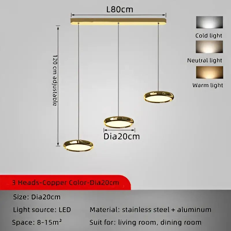 Modern copper led light fixture with three circular pendant shades for decorbites circular dining pendant use