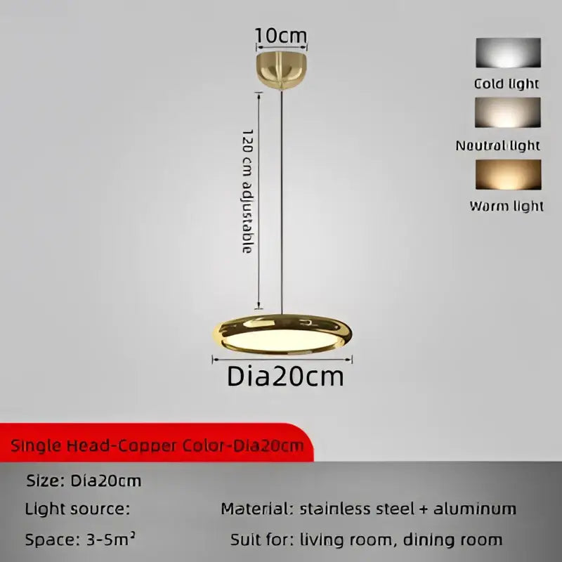 Modern gold circular dining pendant led light with adjustable 120 cm stem for kitchen fixture decorbites circular dining design