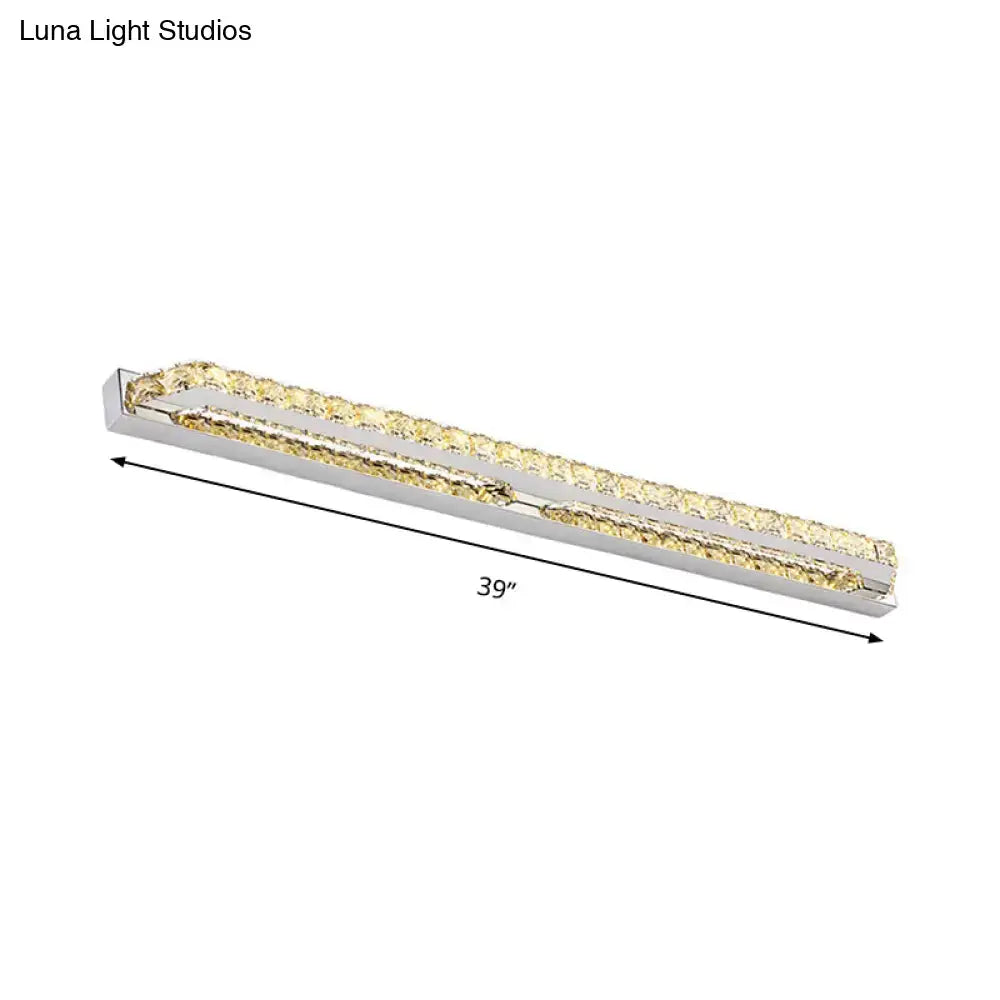 39-inch modern chrome LED vanity light with clear amber crystal accents for bathroom sconce lighting