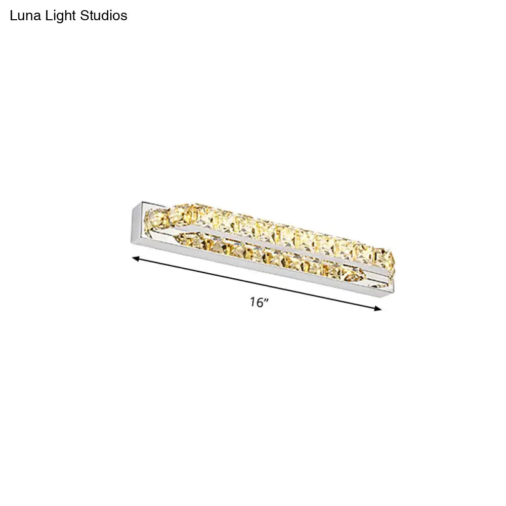 Modern chrome clear amber crystal led vanity light with polished chrome frame and two rows of amber crystal accents