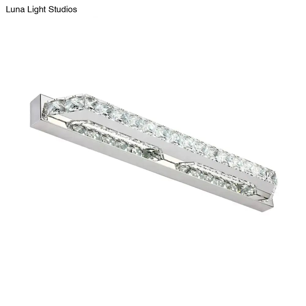 Modern chrome clear amber crystal led vanity light with bulb base and two rows of clear crystal embellishments