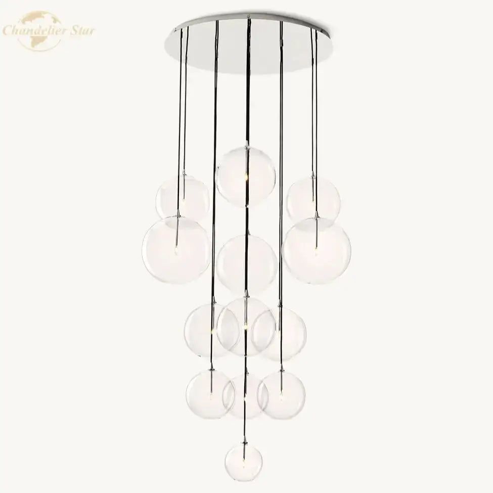Modern chrome clear glass globe cluster chandelier with cascading clear glass spheres for elegant living room decorbites lighting