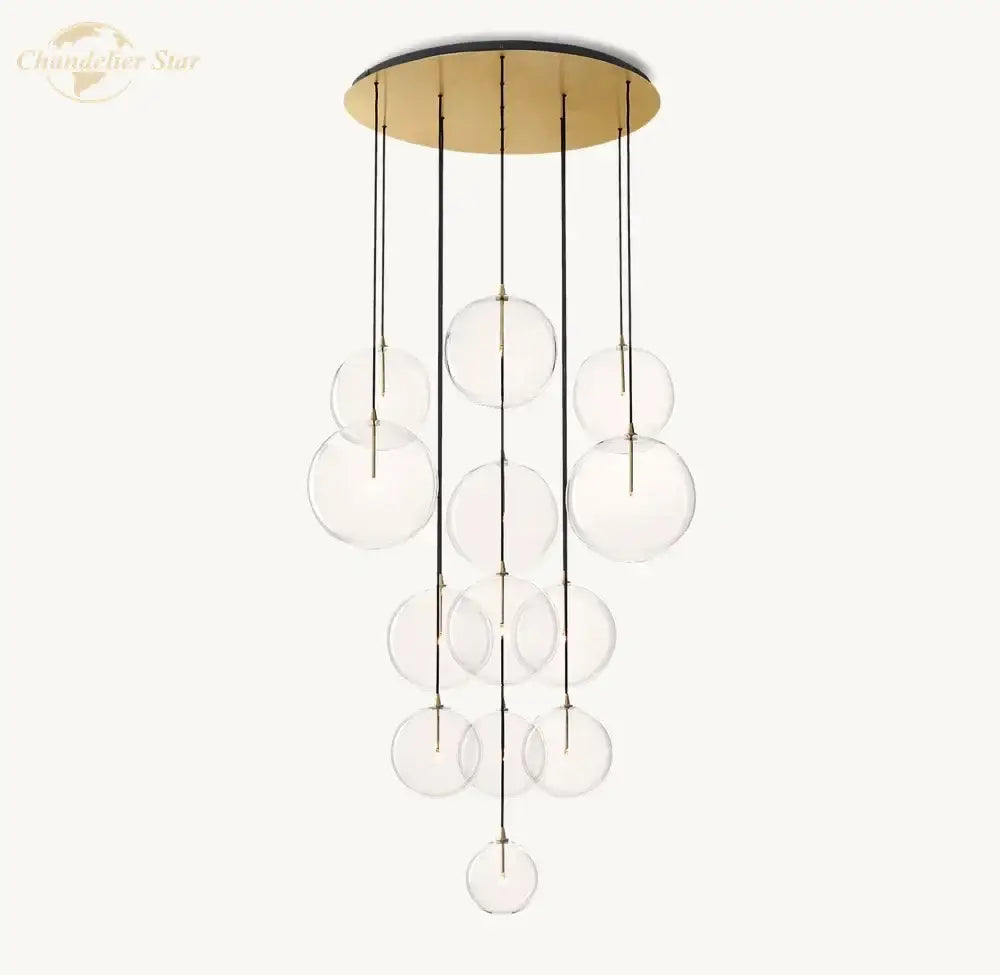 Modern chrome clear glass globe cluster chandelier with clear glass bubble design, gold mount, and black rods for living room decorbites clear glass