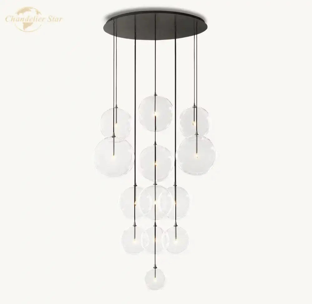 Modern black metal chandelier with cascading clear glass globe cluster for living room decorbites clear glass light