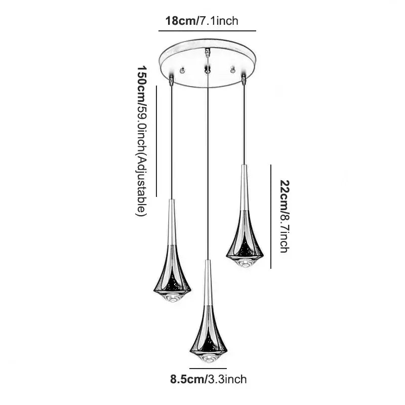 Modern chrome rain pendant lamp with three teardrop glass shades featuring polished chrome finish for bedroom decorbites lodes rain