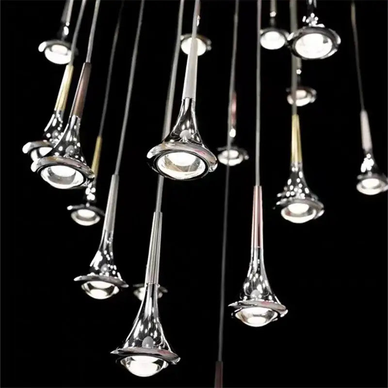 Modern chrome conical lodes rain pendant lamp with clear glass accents and brass stems for bedroom decorbites lodes rain