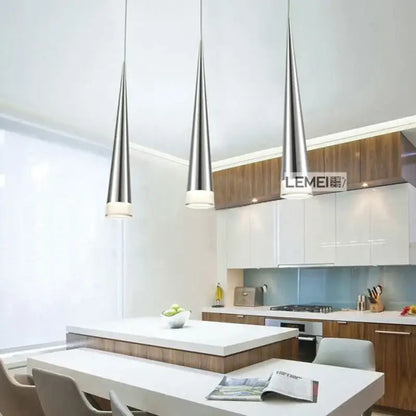 Three sleek modern chrome conical pendant lights with brushed stainless steel finish for living room decorbites conical pendant light