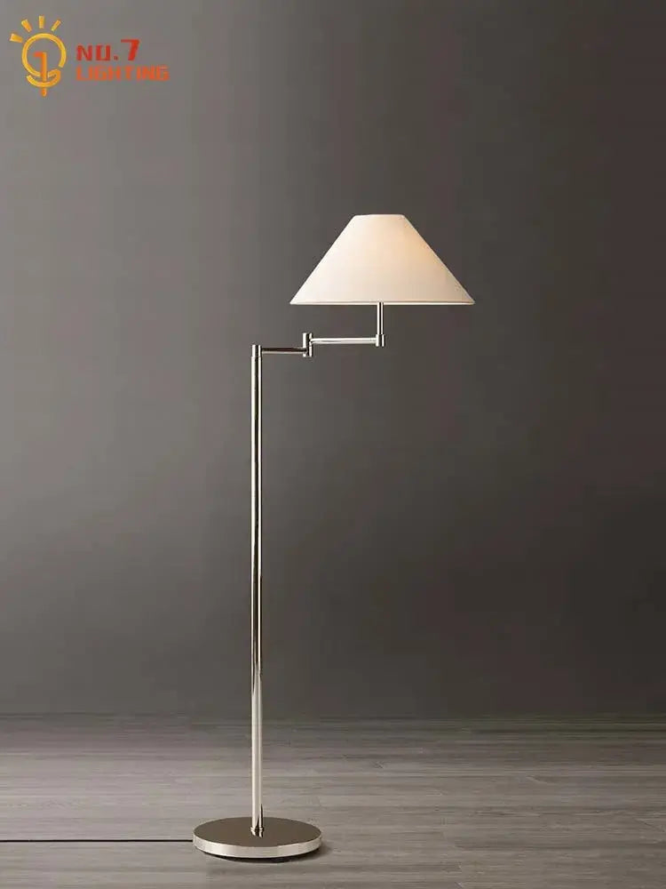 Modern chrome cream rocker arm floor lamp with adjustable sleek chrome finish and cream rocker fabric shade for living room