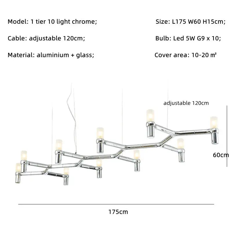 Modern chrome crown major chandelier with chrome-finished aluminum and glass ten adjustable led kitchen light decorbites crown major