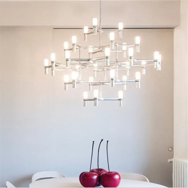 Modern chrome crown major chandelier with multi tiered cylindrical light fixtures for kitchen decorbites crown major