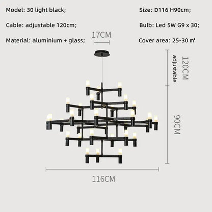 Black decorbites crown major chandelier with geometric aluminum and glass design and 30 leds for modern kitchen decor