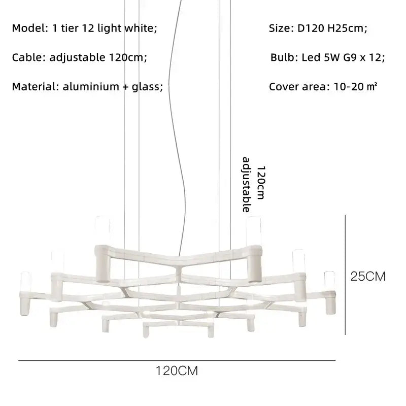White modern decorbites crown major chandelier with geometric tiered aluminum and glass design for kitchen light