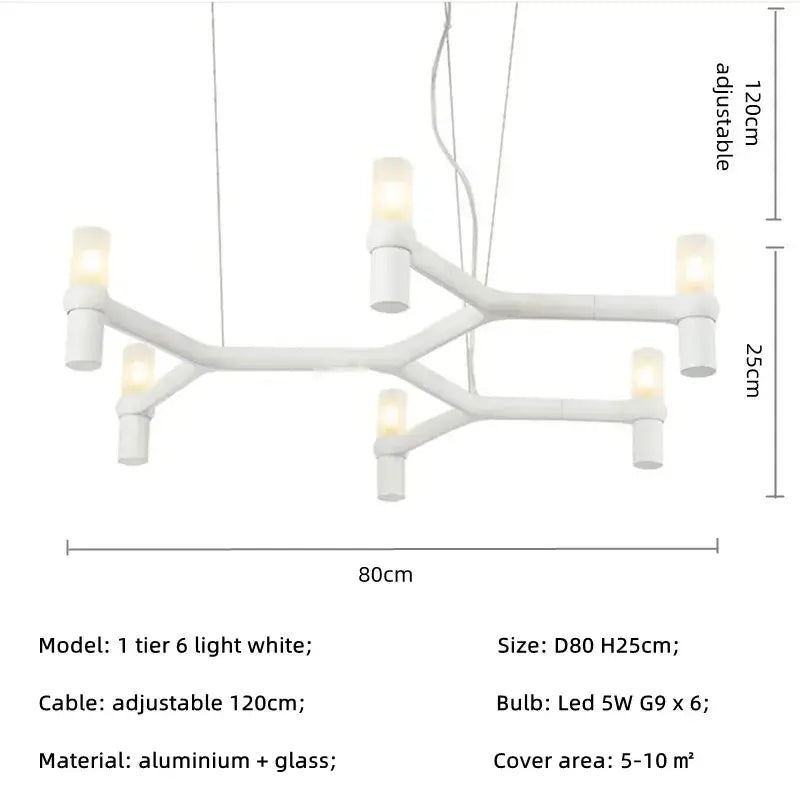 Modern chrome crown major chandelier white aluminum and glass design with six led lights for kitchen decorbites crown major