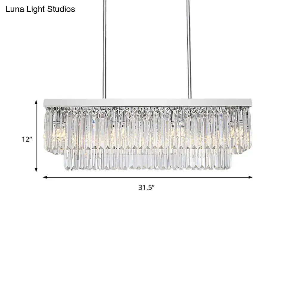 Modern chrome crystal block island light with white top chain cord and cascading prisms for e12 e14 dining room pendant