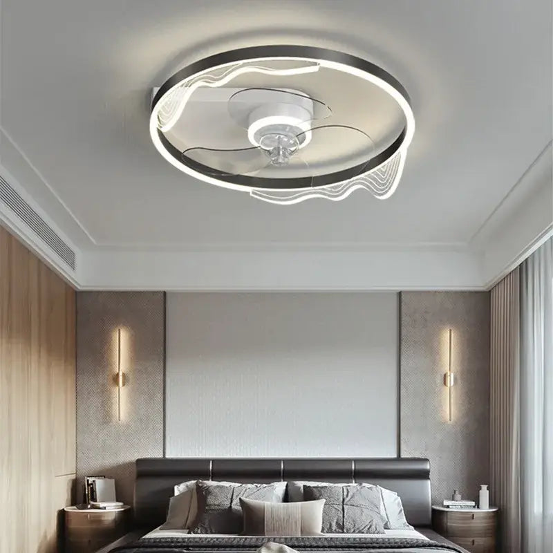 Modern chrome crystal ceiling fan light for bedroom featuring sleek black frame and integrated led decorbites ceiling fan light