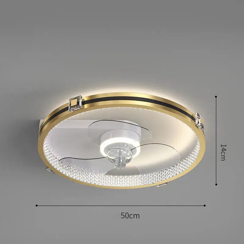 Modern chrome crystal ceiling fan light with gold frame and integrated led lighting for bedroom decorbites ceiling fan