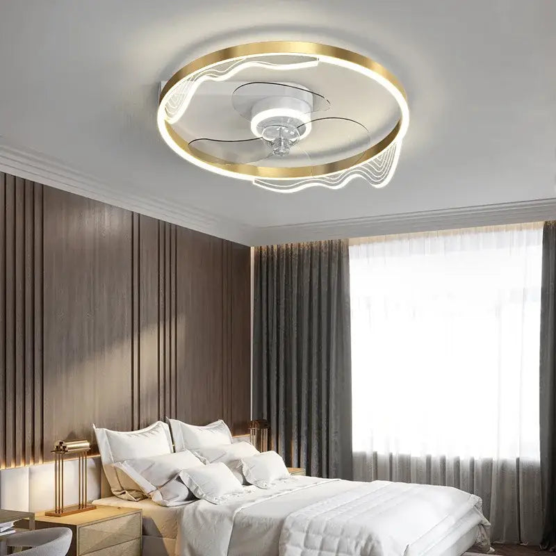 Modern chrome crystal ceiling fan light with gold-toned circular design and integrated led lighting for decorbites ceiling fan
