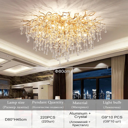 Modern Chrome Crystal Chandelier for Living Room - Ceiling 80cm / gold color / warm light 3000k - Chandelier