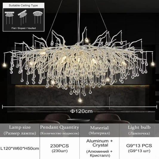 Modern Chrome Crystal Chandelier for Living Room - Long 120cm / gold color / Neutral light 4000K - Chandelier