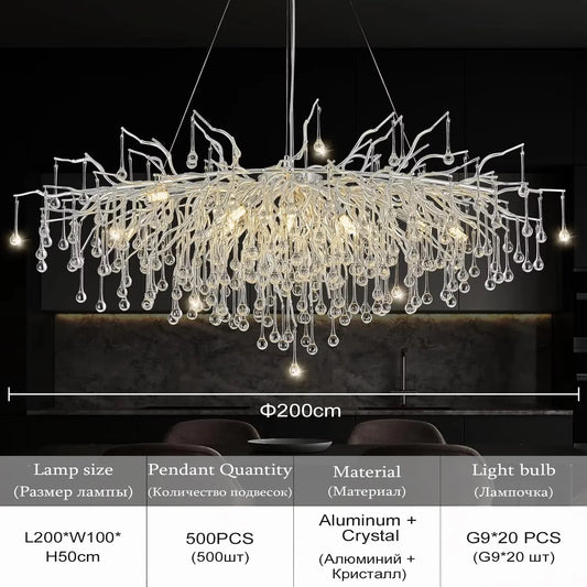 Modern Chrome Crystal Chandelier - Long Raindrop Pendant - Long 200cm / gold color / white light 6000k - Chandelier