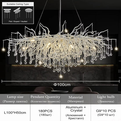 Modern Chrome Crystal Chandelier - Long Raindrop Pendant - Chandelier