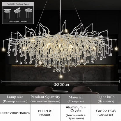 Modern Chrome Crystal Chandelier - Long Raindrop Pendant - Chandelier