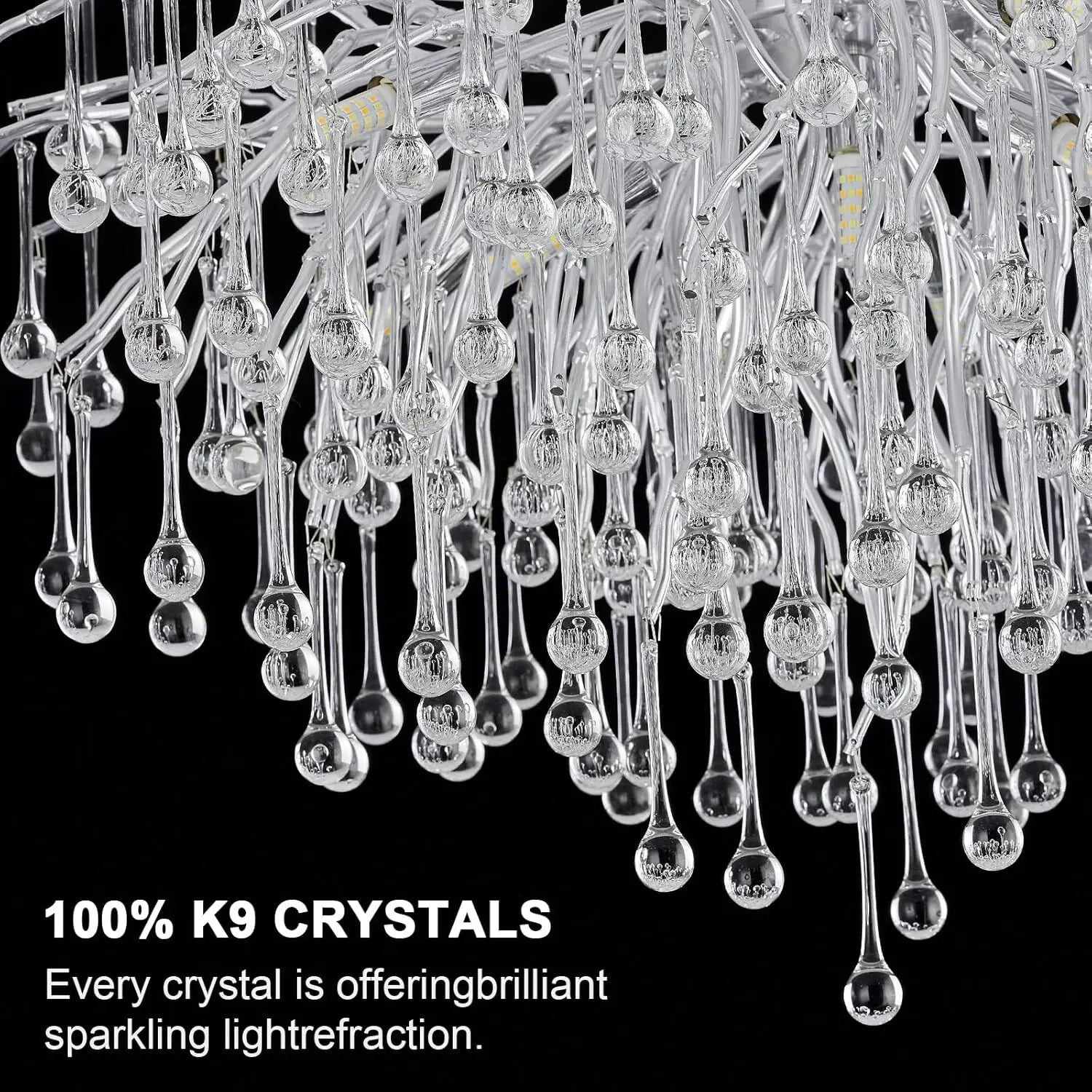 Modern Chrome Crystal Chandelier - Long Raindrop Pendant - Chandelier