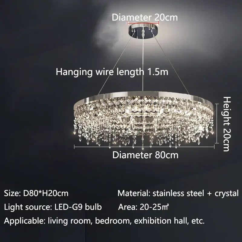Modern chrome crystal circle led chandelier with shiny chrome finish and multiple tiers of crystal droplets for living room decorbites decor