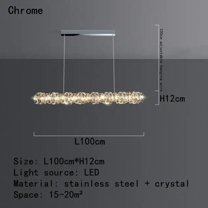 Modern chrome crystal dining table pendant lamp with LED lighting and adjustable wire for kitchen island decorbites crystal dining