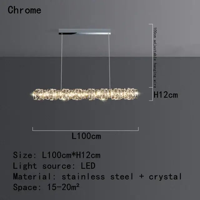 Modern chrome crystal dining table pendant lamp with LED lighting and adjustable wire for kitchen island decorbites crystal dining