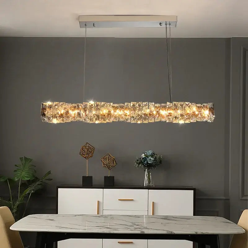 Modern chrome pendant lamp with metallic frame and crystal dining table segments for kitchen island decorbites crystal dining