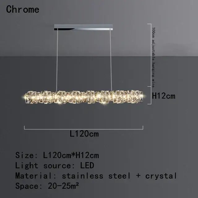 A modern chrome pendant lamp with embedded crystal elements for decorbites crystal dining table and kitchen island use