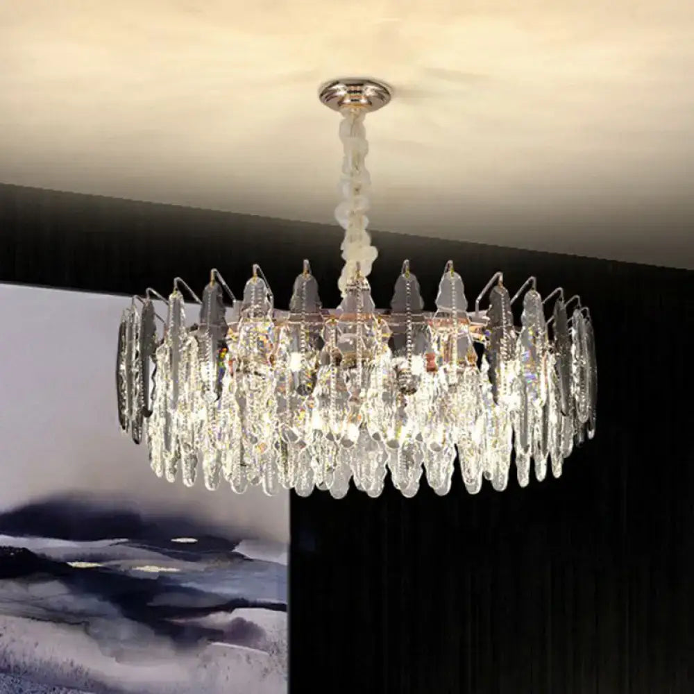 Decorbites modern drum pendant light with clear k9 crystal and polished chrome finish 9 head 18 inches fixture