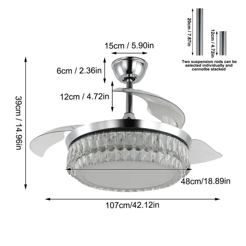 Modern chrome crystal fan chandelier with led light and clear faceted beads for bedroom decorbites crystal fan