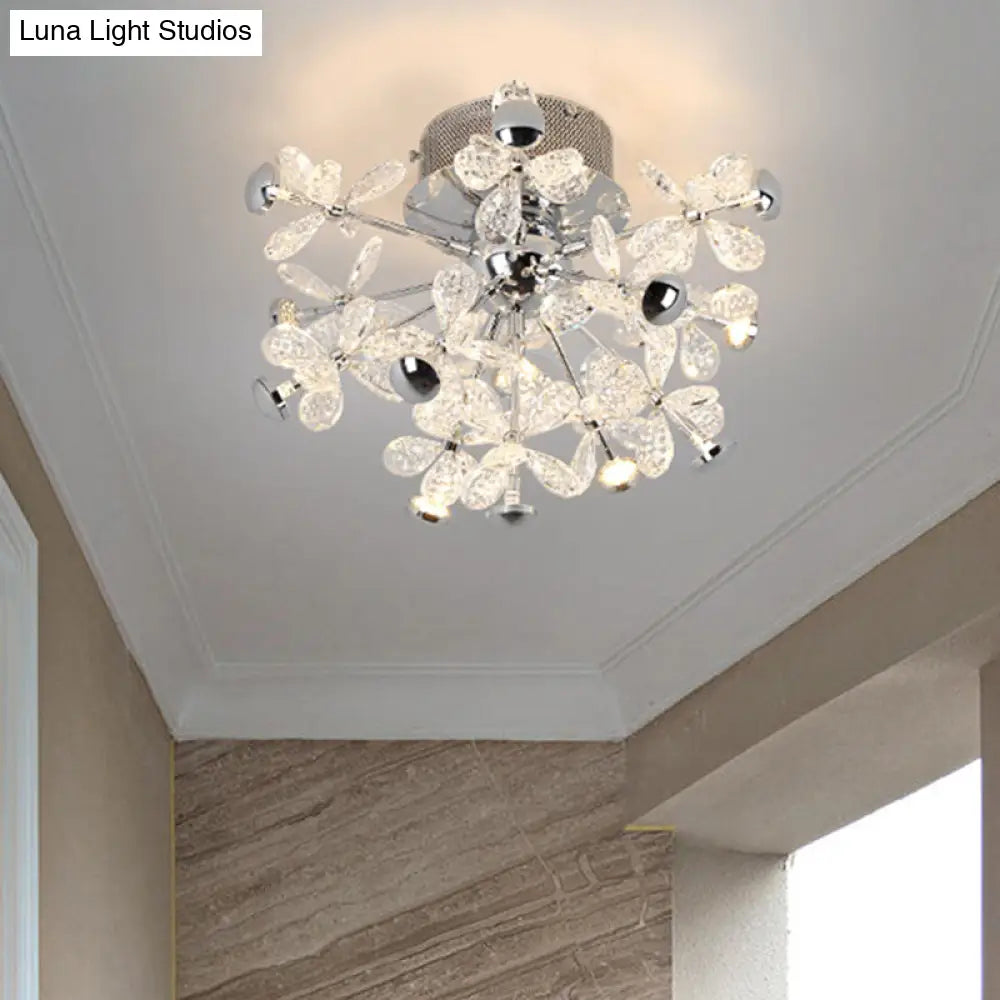 DecorBites™ DecorBites™ Modern Chrome Crystal Floral LED Ceiling Light - Semi Flush Mount Fixture