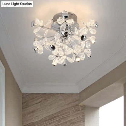 DecorBites™ DecorBites™ Modern Chrome Crystal Floral LED Ceiling Light - Semi Flush Mount Fixture