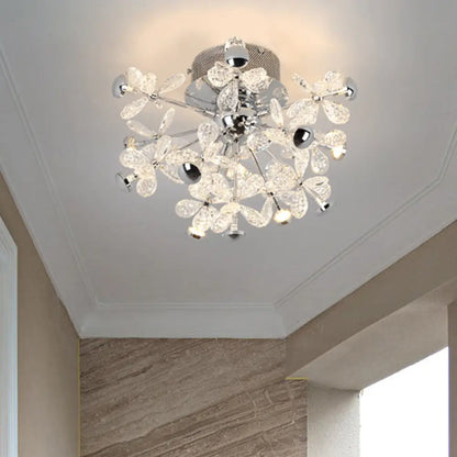 DecorBites™ DecorBites™ Modern Chrome Crystal Floral LED Ceiling Light - Semi Flush Mount Fixture