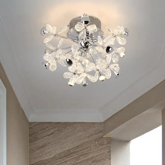 DecorBites™ DecorBites™ Modern Chrome Crystal Floral LED Ceiling Light - Semi Flush Mount Fixture