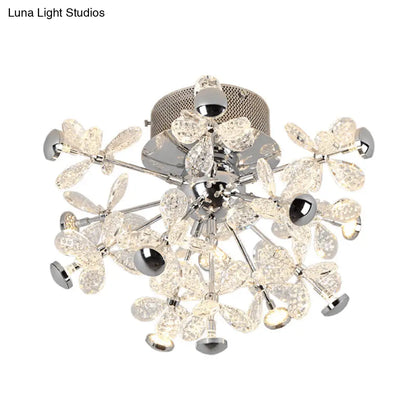 DecorBites™ DecorBites™ Modern Chrome Crystal Floral LED Ceiling Light - Semi Flush Mount Fixture