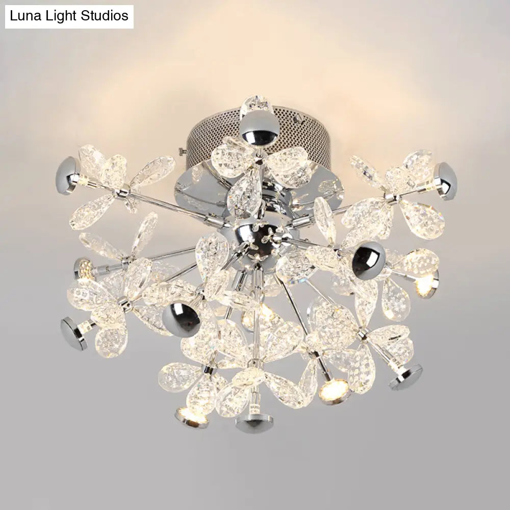 DecorBites™ DecorBites™ Modern Chrome Crystal Floral LED Ceiling Light - Semi Flush Mount Fixture