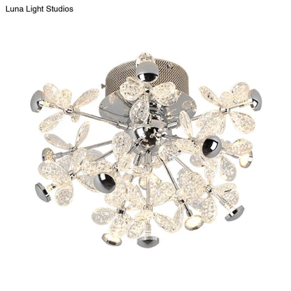 DecorBites™ DecorBites™ Modern Chrome Crystal Floral LED Ceiling Light - Semi Flush Mount Fixture