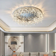 Modern chrome crystal led ceiling chandelier with sleek frame and cascading glass for living room decorbites crystal led