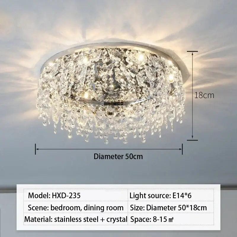 Modern chrome crystal led ceiling chandelier hxd-235 with polished stainless steel frame and cascading crystal droplets