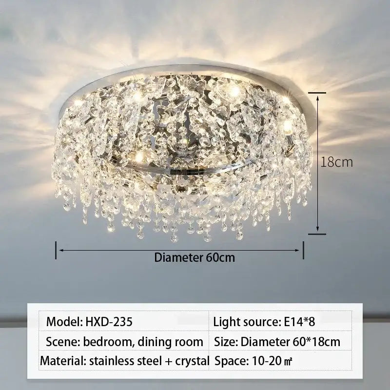 Modern chrome crystal led ceiling chandelier with cascading clear crystal droplets and stainless steel frame hxd-235 decorbites crystal led
