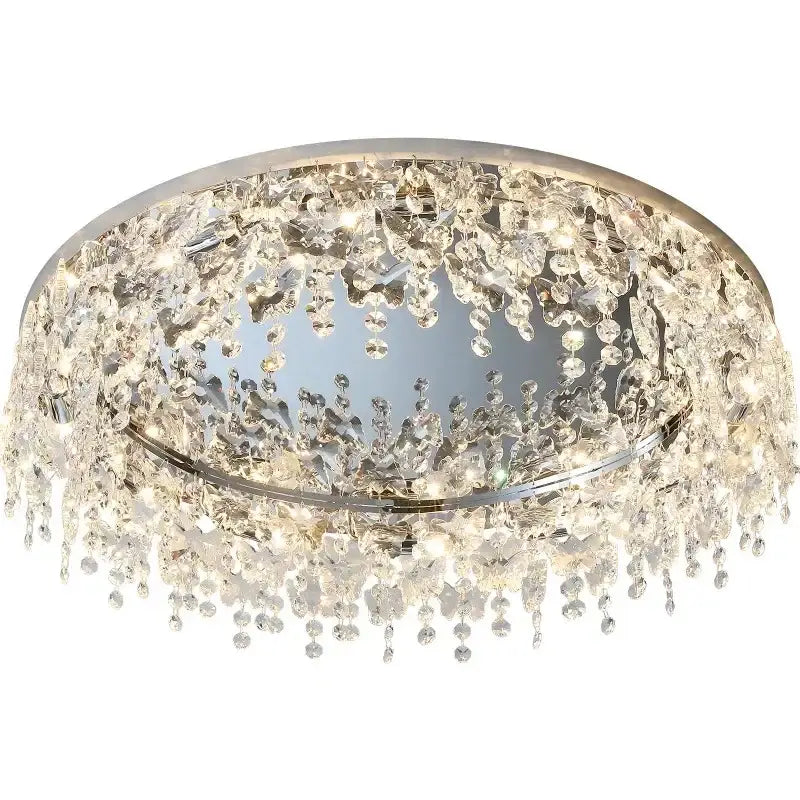 Modern chrome crystal led ceiling chandelier with cascading clear crystal droplets for living room decorbites crystal led