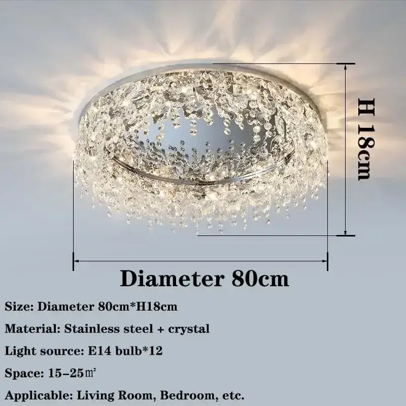 Modern chrome crystal led ceiling chandelier with clear cascading crystals and sleek stainless steel frame for living room decorbites crystal led