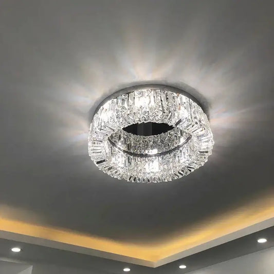 Modern chrome crystal led ceiling lamp with circular frame and faceted crystals for living room decorbites ceiling lamp