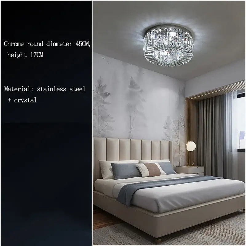 Modern chrome crystal led ceiling lamp with clear crystal elements and 45cm diameter for elegant living room decorbites ceiling lamp