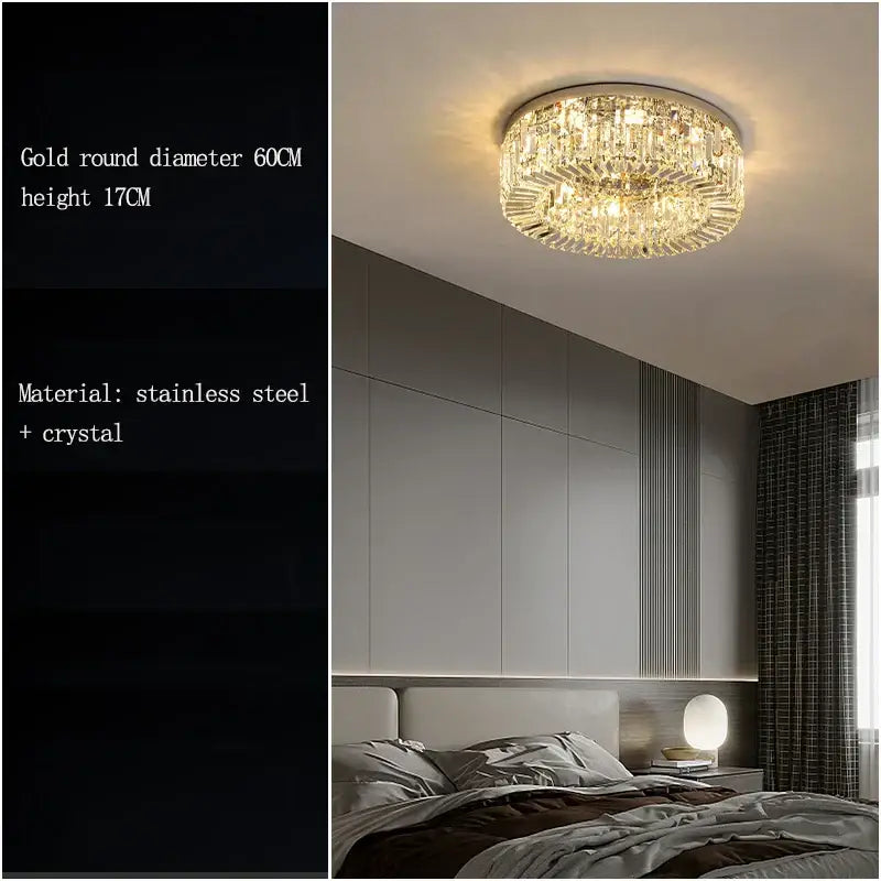 Gold round ceiling lamp with 60cm diameter, 17cm height, stainless steel and crystal decorbites crystal led ceiling light