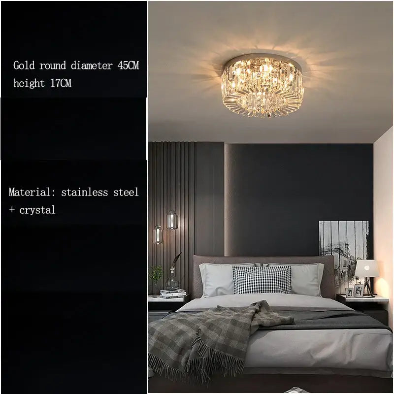 Modern chrome decorbites crystal led ceiling lamp with gold round stainless steel and crystal elements for living room decor